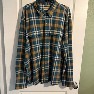 RedHead Men's Casual Plaid Shirt - Teal and Mustard
